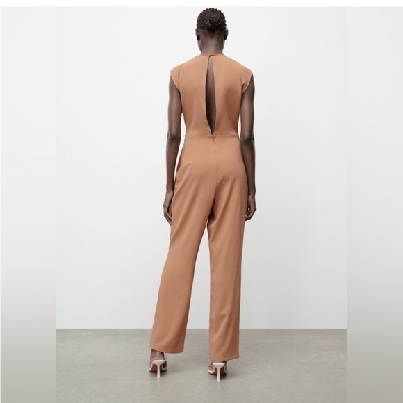 Zara NWT beige tan wrap O ring tie open back cutout jumpsuit - Picture 5 of 8